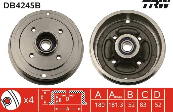 TRW DB4245B - Bremžu trumulis www.autospares.lv