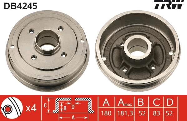 TRW DB4245 - Bremžu trumulis www.autospares.lv