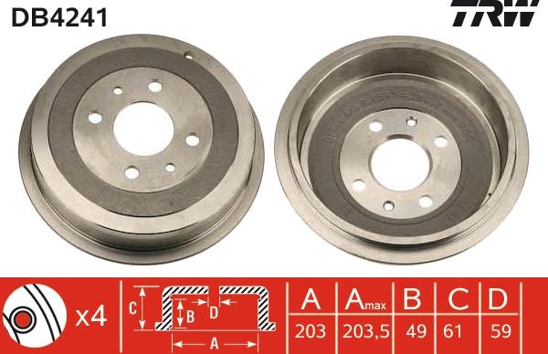 TRW DB4241 - Bremžu trumulis www.autospares.lv