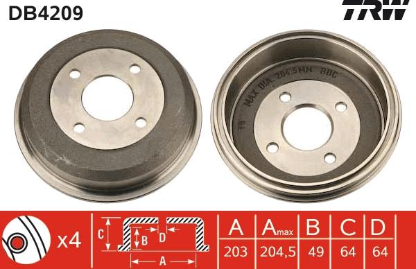 TRW DB4209 - Bremžu trumulis www.autospares.lv