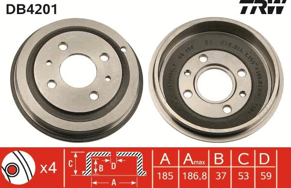 TRW DB4201 - Bremžu trumulis www.autospares.lv