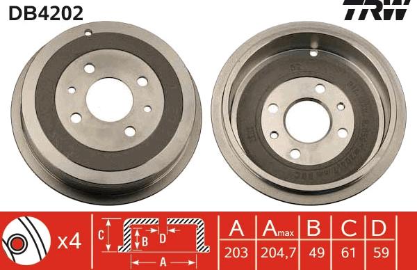 TRW DB4202 - Bremžu trumulis www.autospares.lv