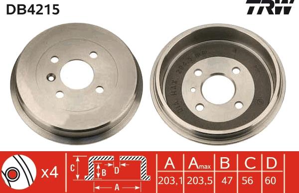 TRW DB4215 - Bremžu trumulis www.autospares.lv