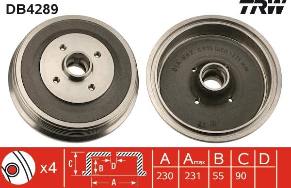 TRW DB4289 - Brake Drum www.autospares.lv