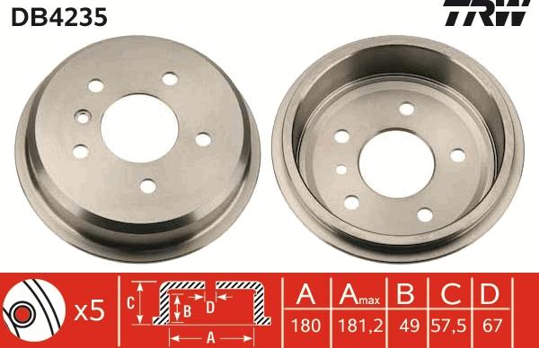 TRW DB4235 - Bremžu trumulis www.autospares.lv