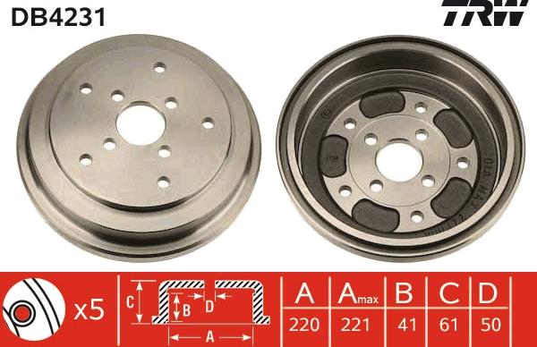 TRW DB4231 - Bremžu trumulis www.autospares.lv