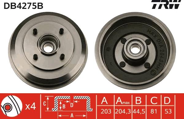 TRW DB4275B - Bremžu trumulis www.autospares.lv