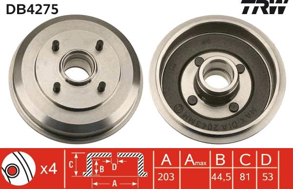 TRW DB4275 - Bremžu trumulis www.autospares.lv