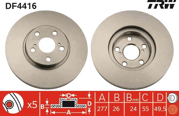 TRW DF4416 - Тормозной диск www.autospares.lv