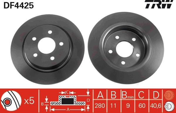 TRW DF4425 - Тормозной диск www.autospares.lv