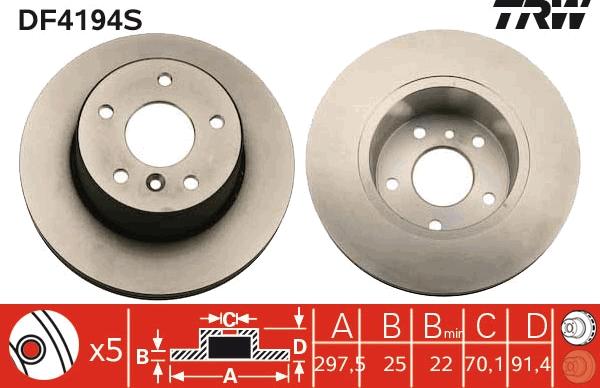 TRW DF4194S - Тормозной диск www.autospares.lv