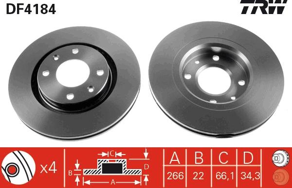 TRW DF4184 - Тормозной диск www.autospares.lv