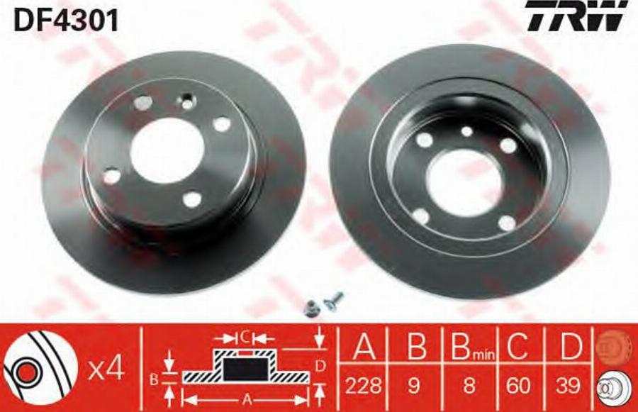 TRW DF4301BP - Bremžu diski autospares.lv