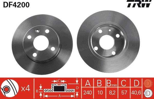 TRW DF4200 - Brake Disc www.autospares.lv