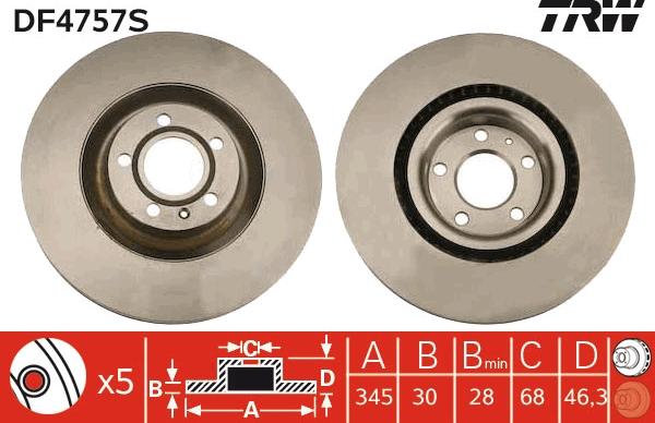 TRW DF4757S - Тормозной диск www.autospares.lv