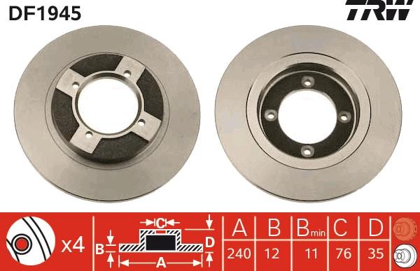 TRW DF1945 - Тормозной диск www.autospares.lv