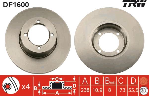 TRW DF1600 - Brake Disc www.autospares.lv