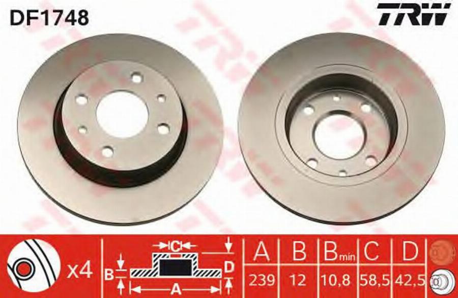 TRW DF1748BP - Bremžu komplekts, Disku bremzes www.autospares.lv