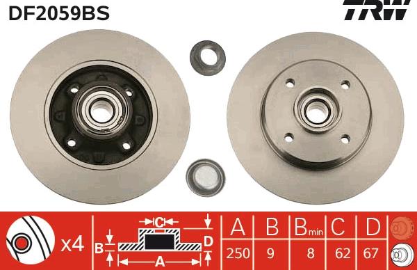 TRW DF2059BS - Тормозной диск www.autospares.lv