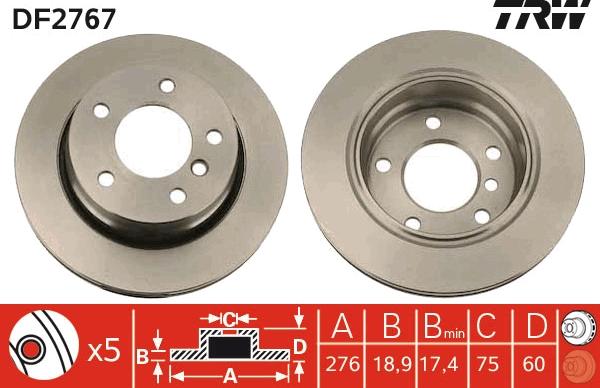 TRW DF2767 - Тормозной диск www.autospares.lv