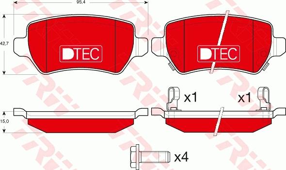 TRW GDB1515DTE - Тормозные колодки, дисковые, комплект www.autospares.lv