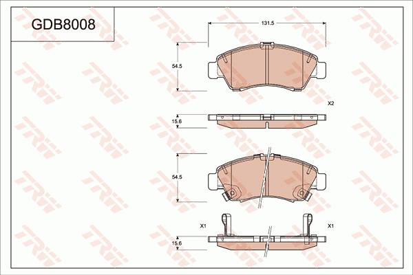 TRW GDB8008 - Тормозные колодки, дисковые, комплект www.autospares.lv