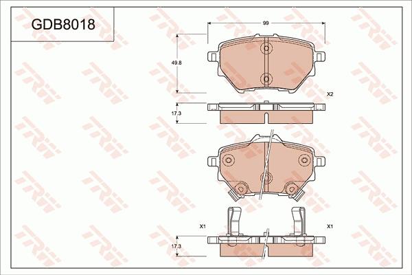 TRW GDB8018 - Bremžu uzliku kompl., Disku bremzes www.autospares.lv