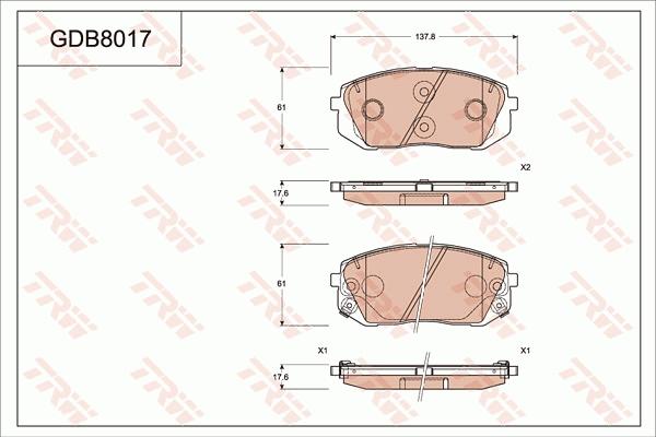 TRW GDB8017AT - Bremžu uzliku kompl., Disku bremzes www.autospares.lv