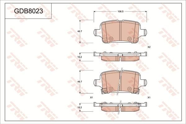 TRW GDB8023DT - Bremžu uzliku kompl., Disku bremzes www.autospares.lv