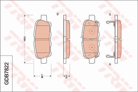 TRW GDB7822DT - Bremžu uzliku kompl., Disku bremzes www.autospares.lv