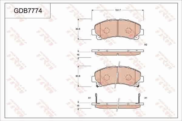 TRW GDB7774AT - Bremžu uzliku kompl., Disku bremzes www.autospares.lv