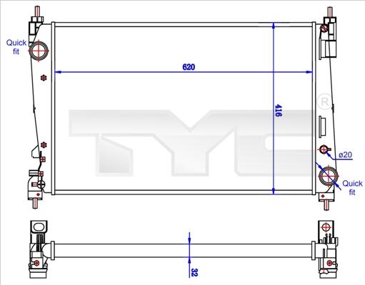 TYC 725-0042-R - Radiators, Motora dzesēšanas sistēma autospares.lv