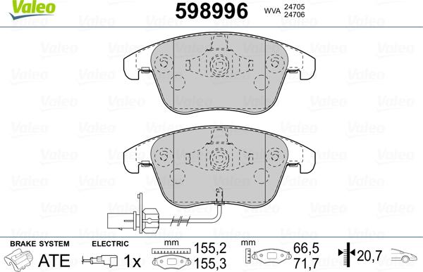 Valeo 598996 - Тормозные колодки, дисковые, комплект www.autospares.lv