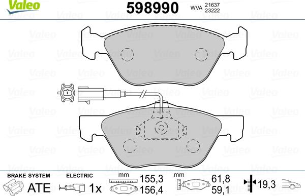 Valeo 598990 - Тормозные колодки, дисковые, комплект www.autospares.lv