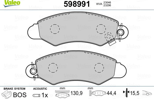 Valeo 598991 - Bremžu uzliku kompl., Disku bremzes www.autospares.lv