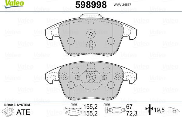 Valeo 598998 - Brake Pad Set, disc brake www.autospares.lv