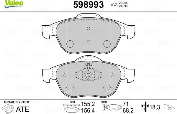 Valeo 598993 - Bremžu uzliku kompl., Disku bremzes autospares.lv