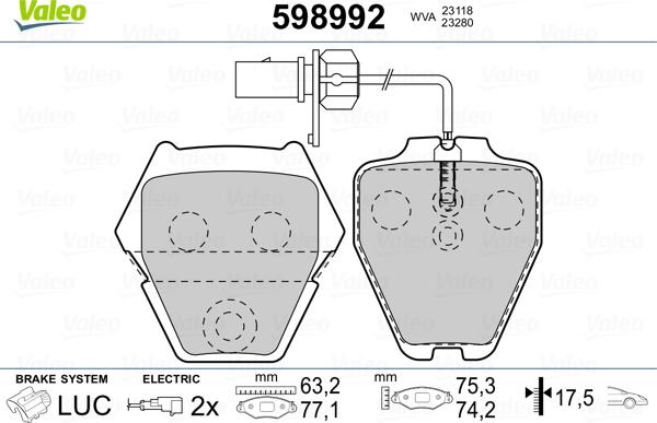 Valeo 598992 - Bremžu uzliku kompl., Disku bremzes www.autospares.lv