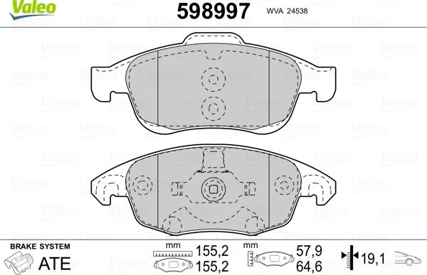 Valeo 598997 - Bremžu uzliku kompl., Disku bremzes autospares.lv