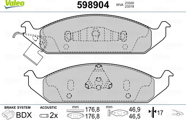 Valeo 598904 - Bremžu uzliku kompl., Disku bremzes www.autospares.lv