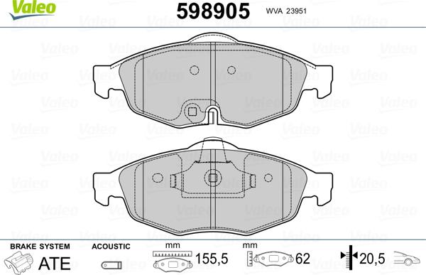 Valeo 598905 - Bremžu uzliku kompl., Disku bremzes www.autospares.lv