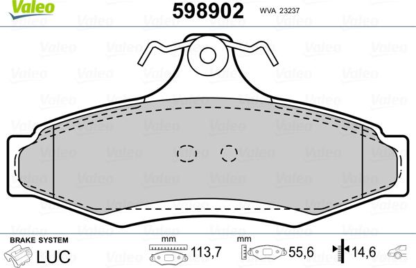 Valeo 598902 - Тормозные колодки, дисковые, комплект www.autospares.lv