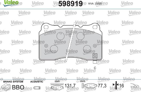 Valeo 598919 - Bremžu uzliku kompl., Disku bremzes autospares.lv