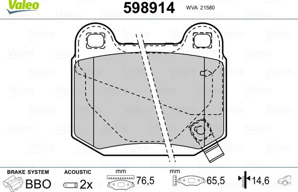 Valeo 598914 - Brake Pad Set, disc brake www.autospares.lv