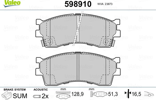 Valeo 598910 - Тормозные колодки, дисковые, комплект www.autospares.lv