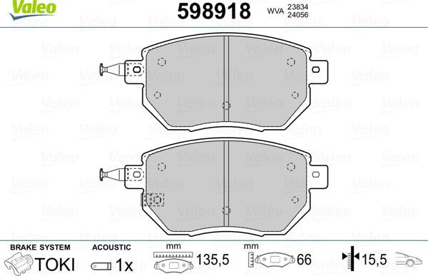 Valeo 598918 - Brake Pad Set, disc brake www.autospares.lv