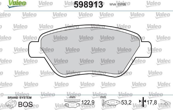 Valeo 598913 - Brake Pad Set, disc brake www.autospares.lv