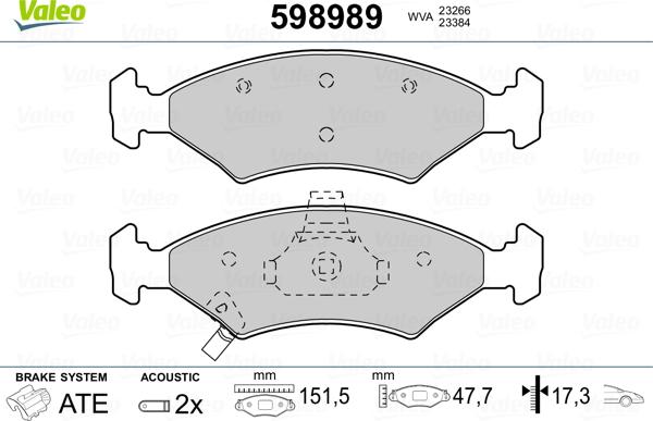 Valeo 598989 - Bremžu uzliku kompl., Disku bremzes autospares.lv