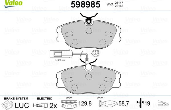 Valeo 598985 - Bremžu uzliku kompl., Disku bremzes autospares.lv