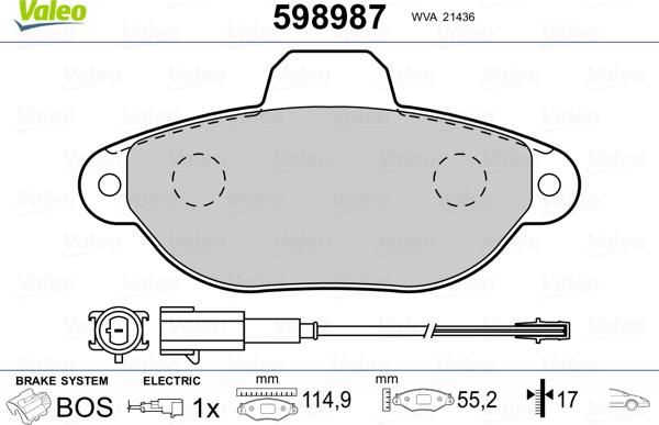 Valeo 598987 - Тормозные колодки, дисковые, комплект www.autospares.lv